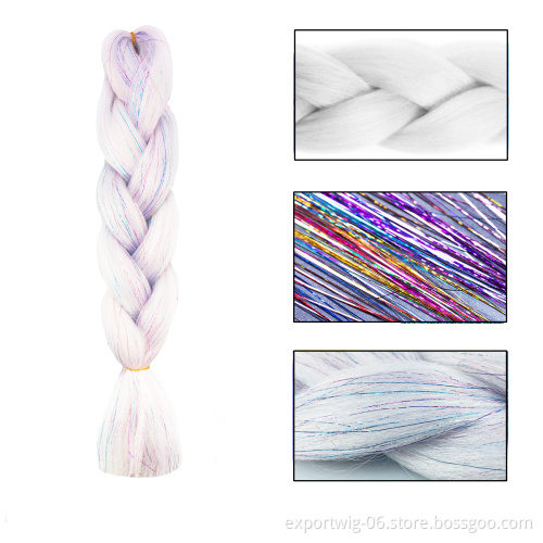 Extension Braiding Hair with Tinsel Hair Attachment 24 inch Shiny Synthetic Fiber Jumbo Braids Hair